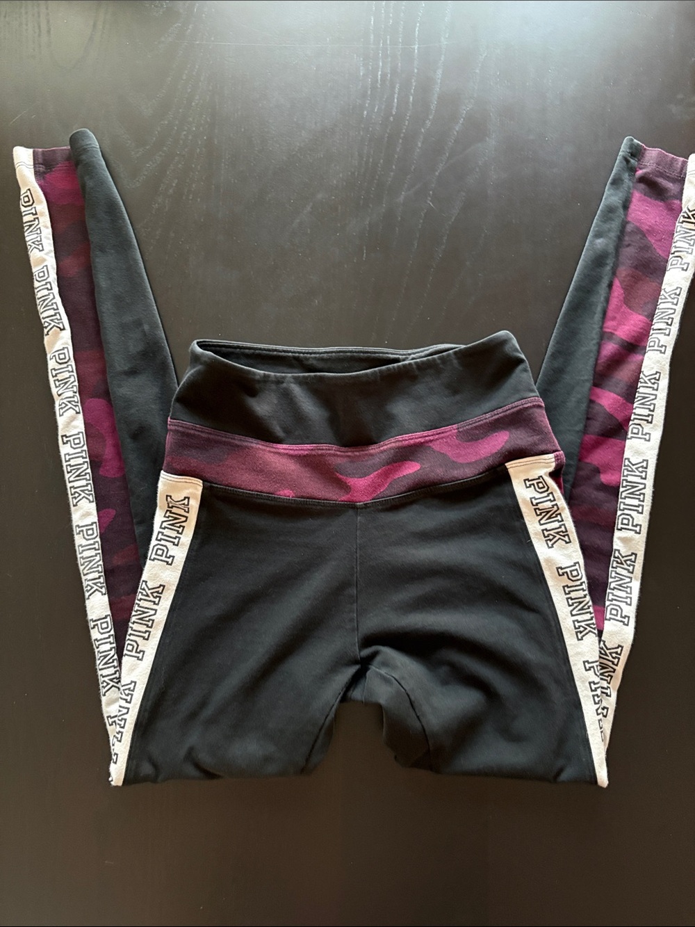 PINK Victoria's Secret Black Leggings with Purple Camo